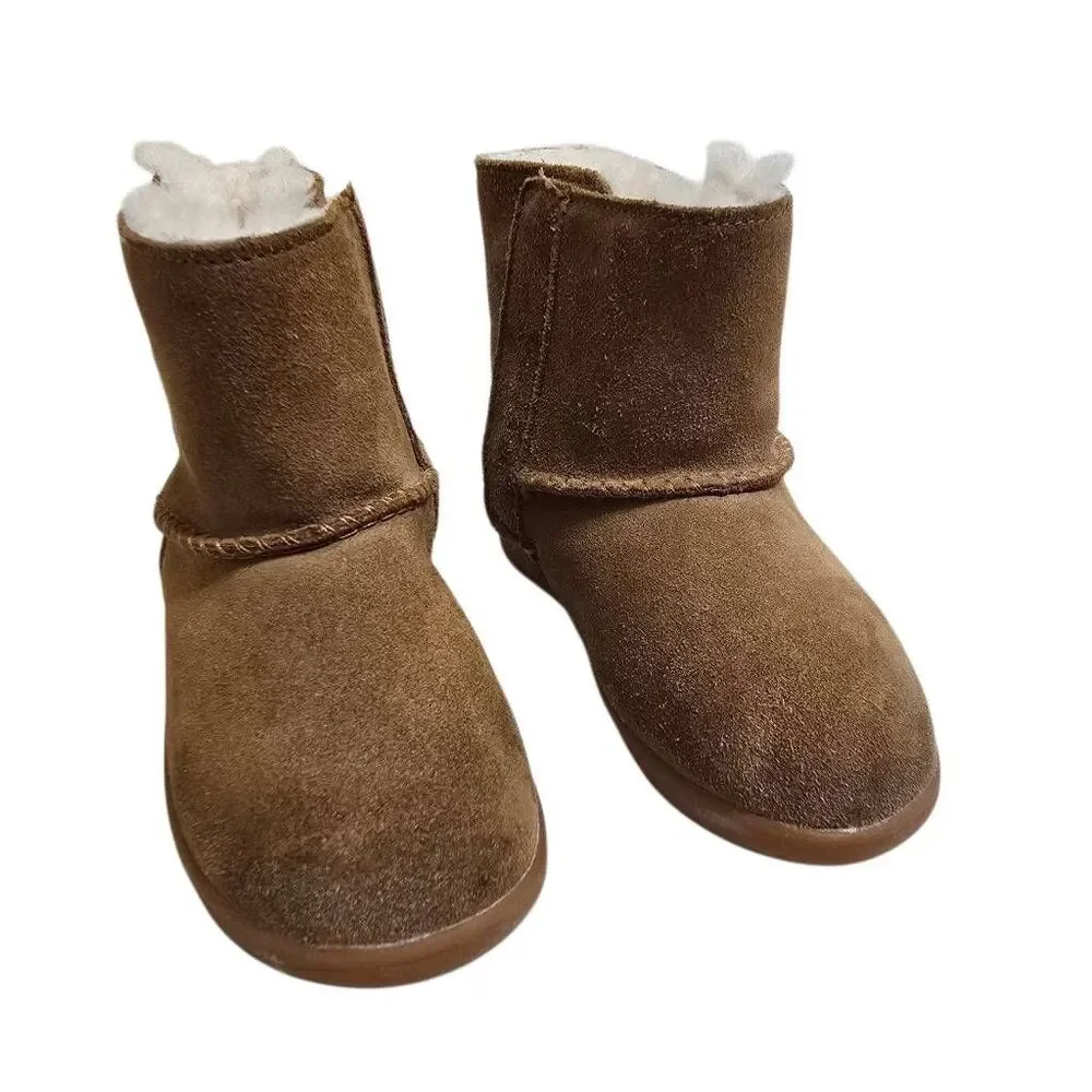 UGG Keelan Toddler Boots Chestnut Suede Fleece Shearling Ankle Booties 7